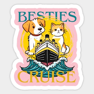 Besties Cruise Trip Girls Vacation Funny Cat Dog Ship Sticker